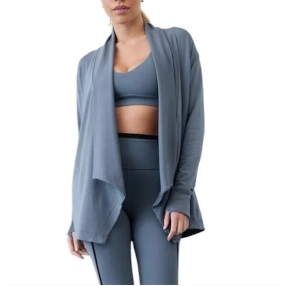 Athleta Pranayama Wrap Shadow Blue Open Front Cardigan with Pockets Size XL - Picture 1 of 7